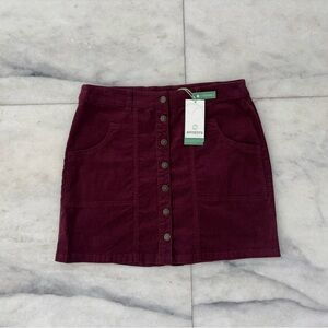 Aventura Mini Skirt Corduroy Button Front Organic Cotton Burgundy Womens 10 NWT